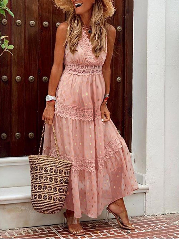 Stilla | Prikket Motif Pailletter Blonde Elegante Cocktail Fest Graviditetskjoler Maxi Kjole