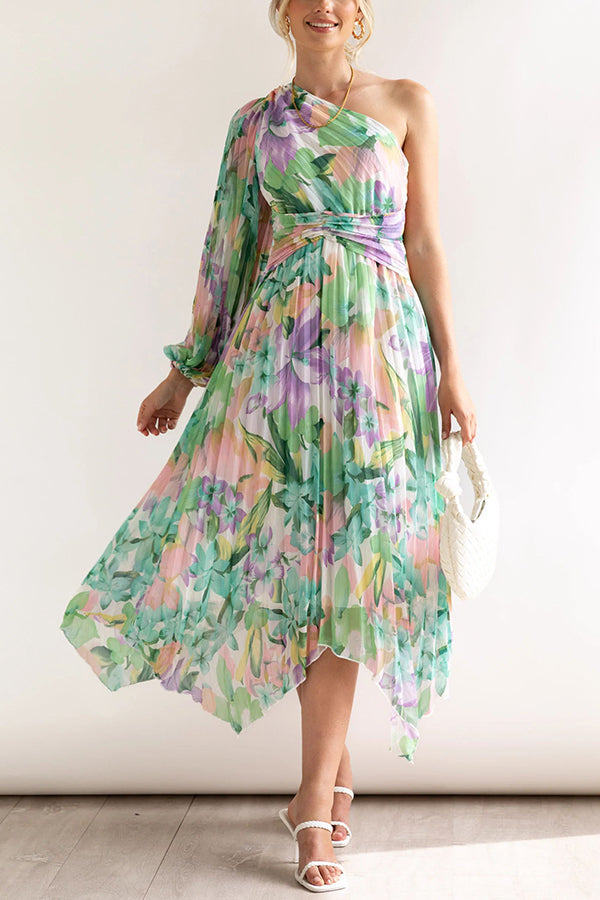 Stilla | Bloom Your Own Way One Shoulder Plisseret Midi Kjole