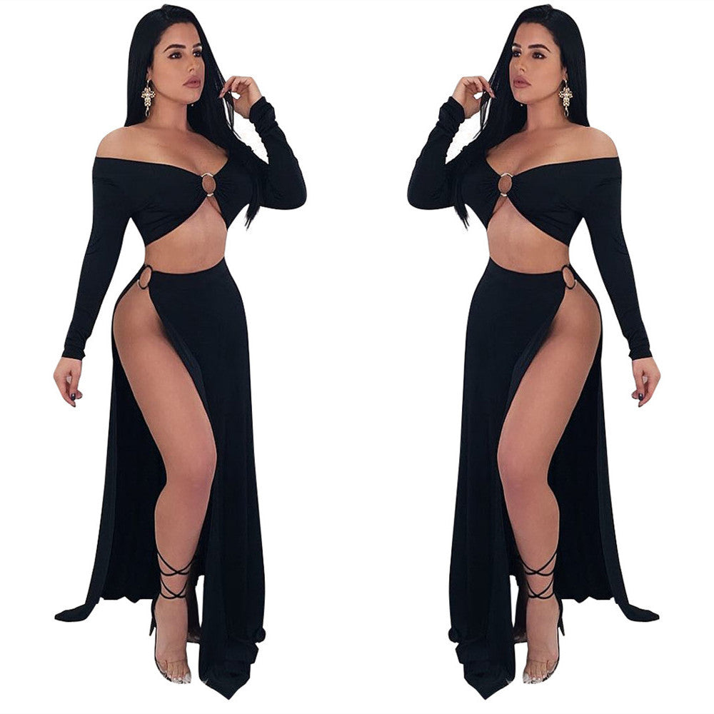 Dame Elegant Cut-Out Maxikjole med asymmetrisk snit og lange ærmer Stilla