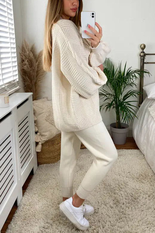 Stilla | Cozy Island Pocketed Cable Knit Afslappet Loungewear Sæt