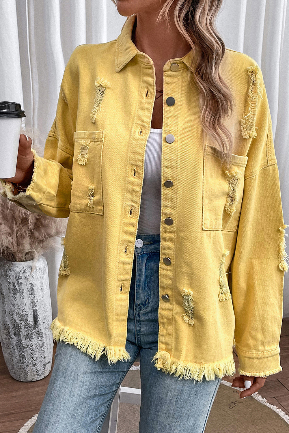 Stilla | Knapperup Rå Kant Denimjakke