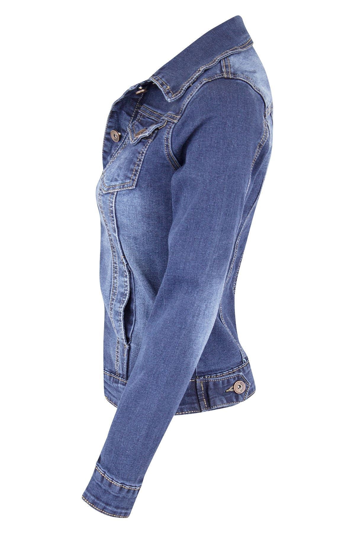 Stilla | Vinter Korte Slim-Fitting Biker Stretch Denim Jakke Jakke Denim Jakke