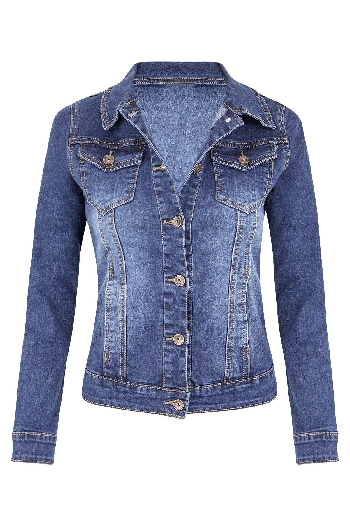 Stilla | Vinter Korte Slim-Fitting Biker Stretch Denim Jakke Jakke Denim Jakke