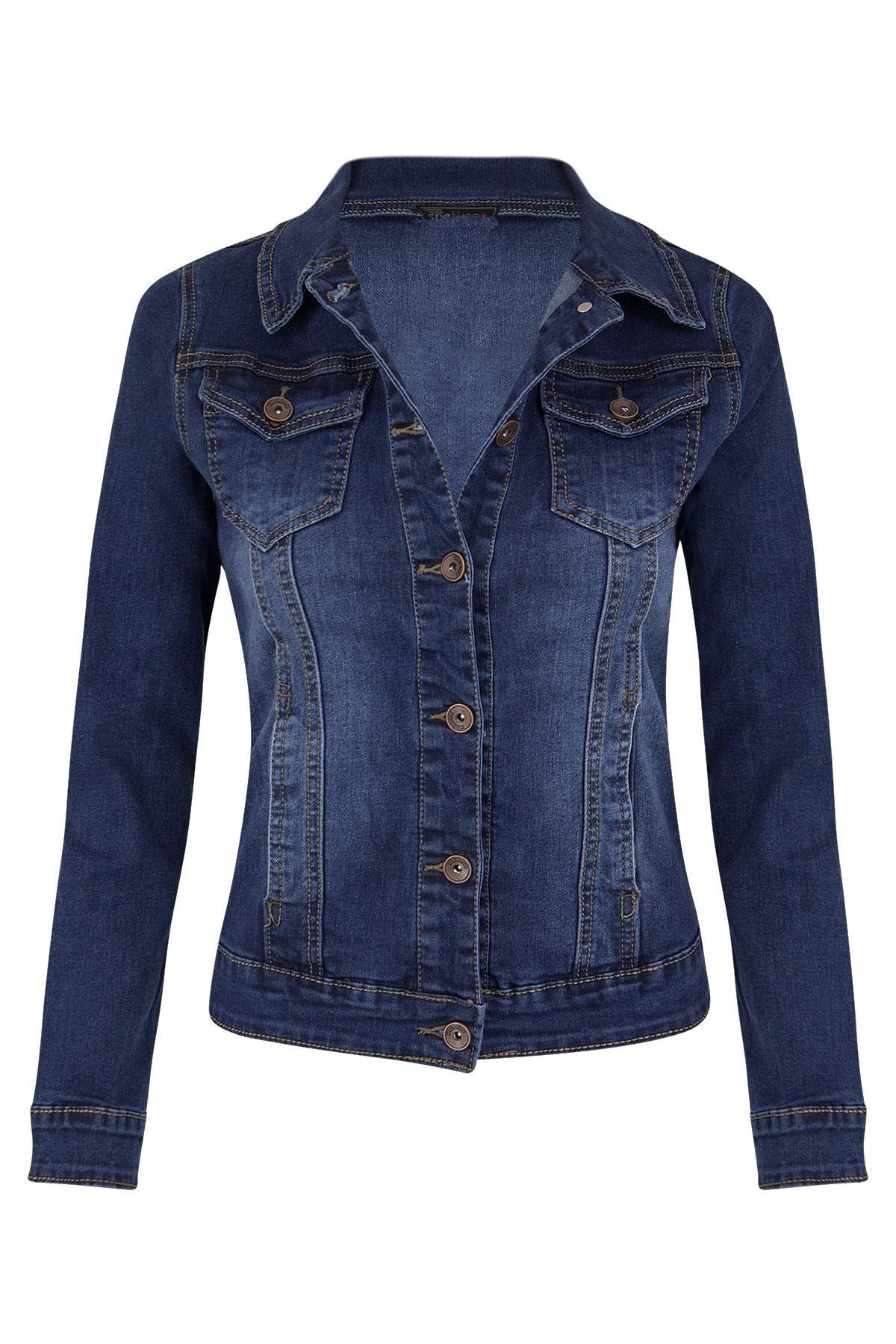 Stilla | Vinter Korte Slim-Fitting Biker Stretch Denim Jakke Jakke Denim Jakke