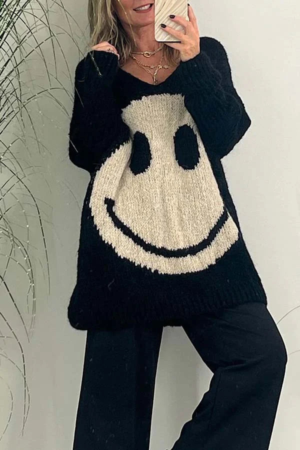 Stilla | Tillid Er Alt. Smiley Pullover Af Strik Med Lange Ærmer