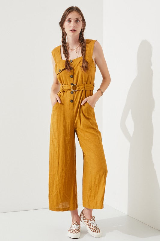 Stilla | Ærmeløs Firkantet Hals Knap Ankel Jumpsuit