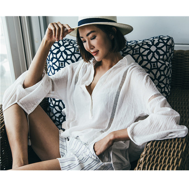 Dame afslappet strandshirt med glitrende aksenter Stilla