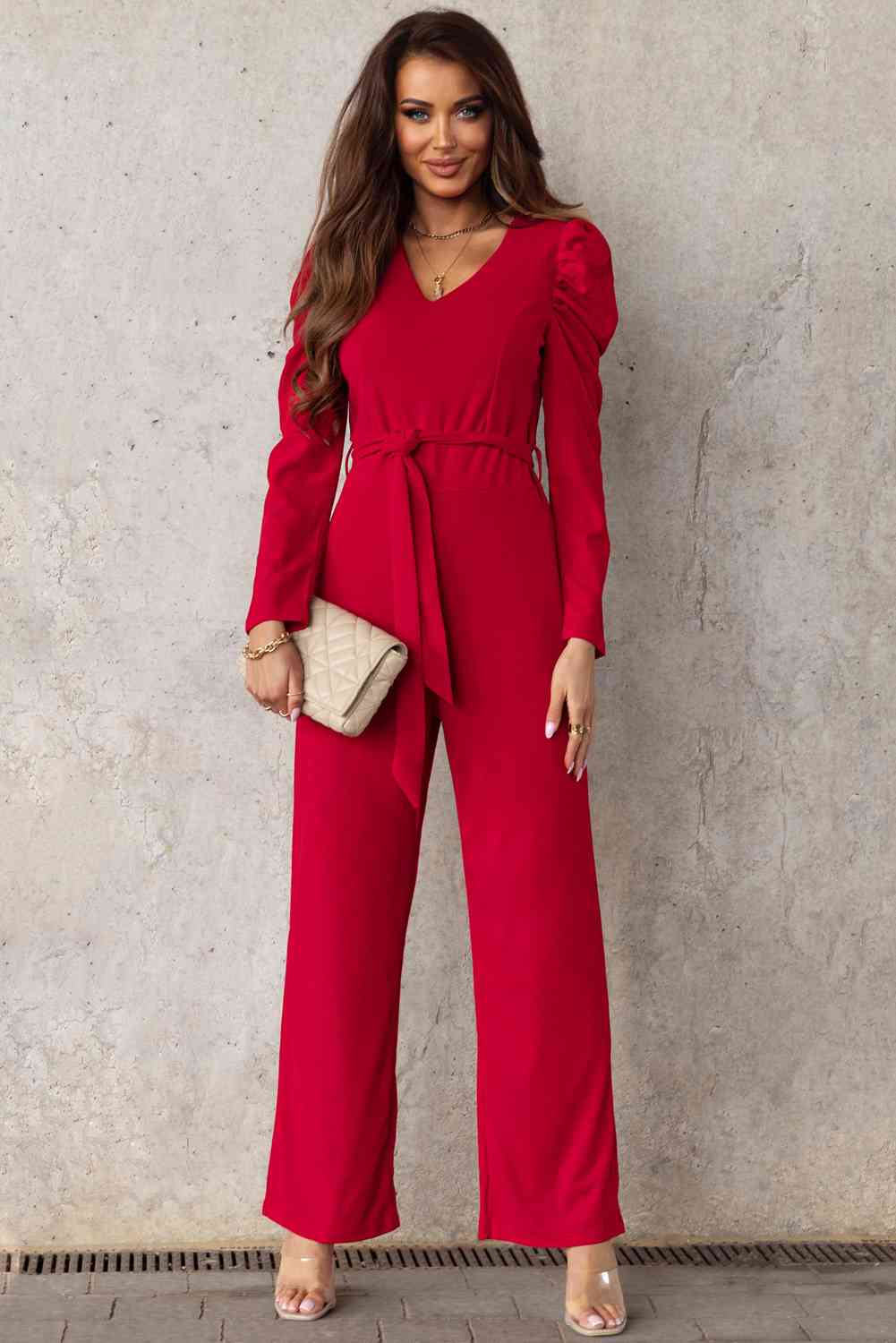 Stilla | Lang Puff Ærme V-hals Jumpsuit