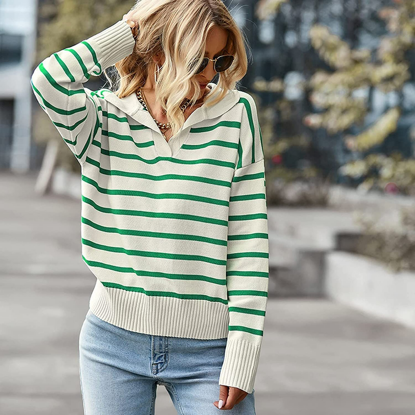 Stilla | Casual Stribet Bluse Med Bred Udsparing
