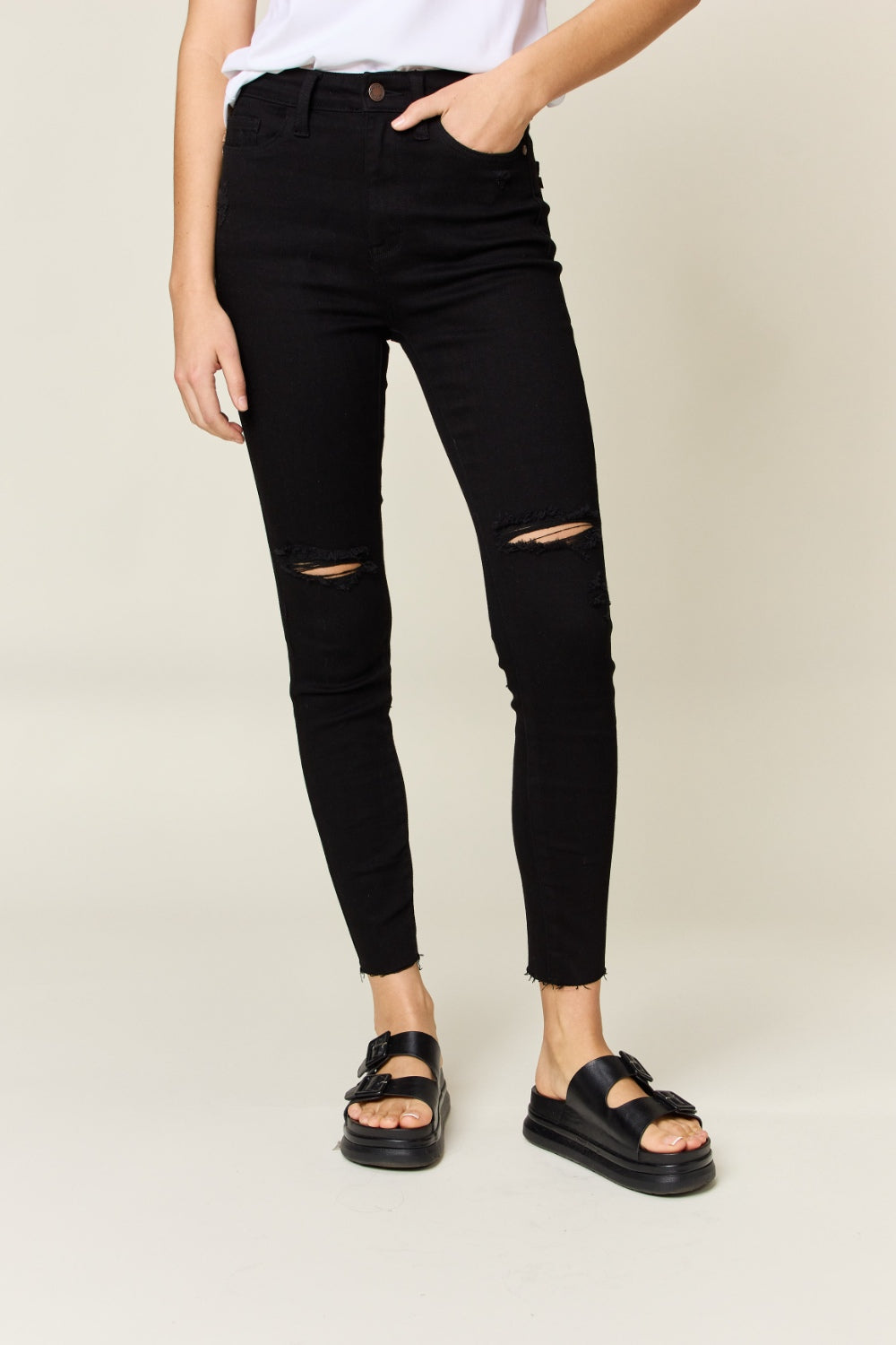 Stilla | Blå Plus Size Slidte Mavekontrol Høj Talje Skinny Jeans