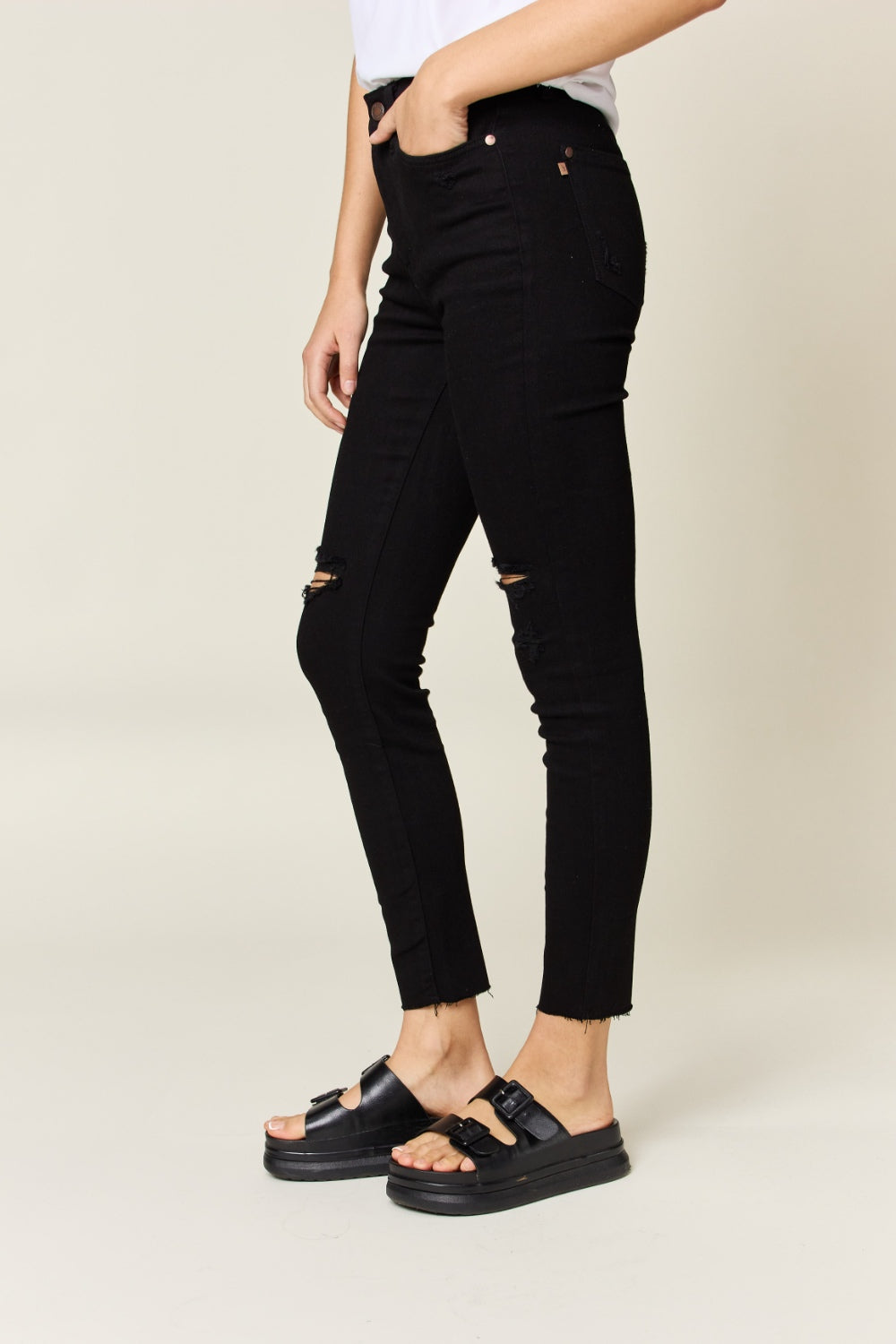 Stilla | Blå Plus Size Slidte Mavekontrol Høj Talje Skinny Jeans