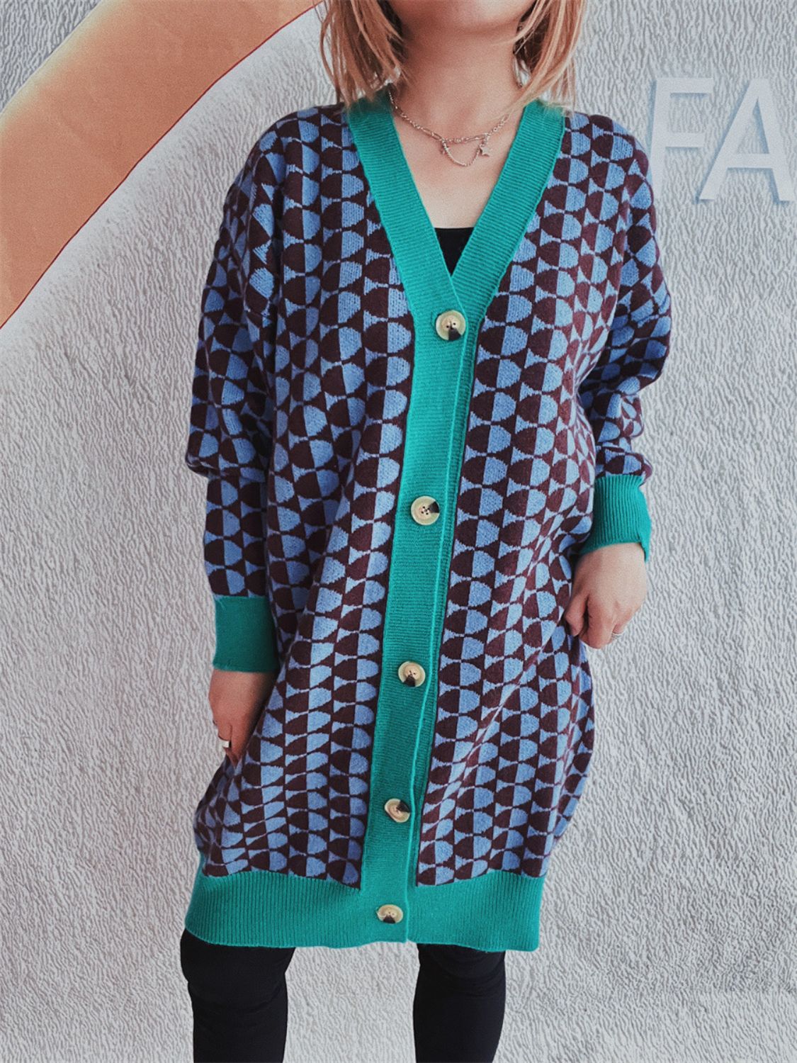 Stilla | Trim Geometrisk Knap Ned Cardigan