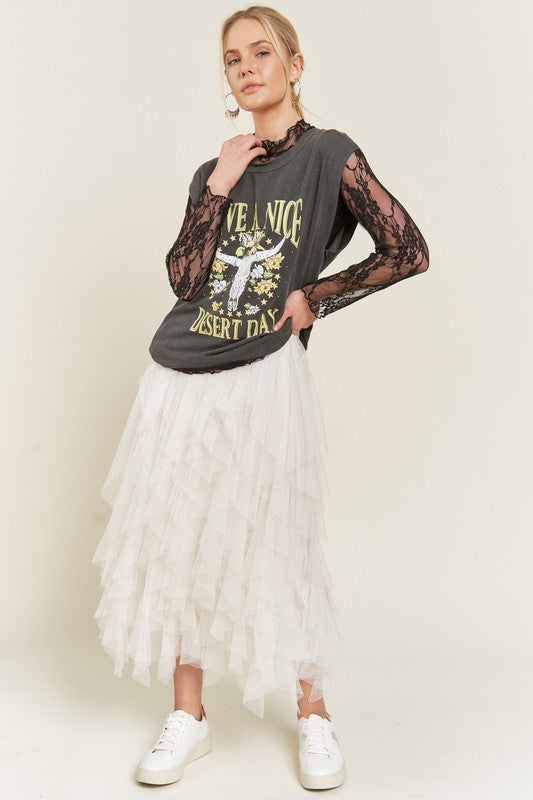 Stilla | Lagd Polka Dot Mesh Foret A-line Midi Nederdel