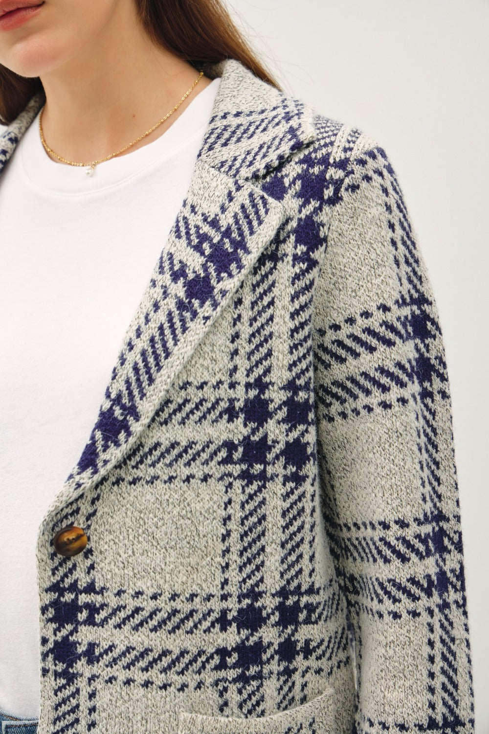 Stilla | Cool Plaid Langærmet Sweaterjakke med Foran Patcheslommer