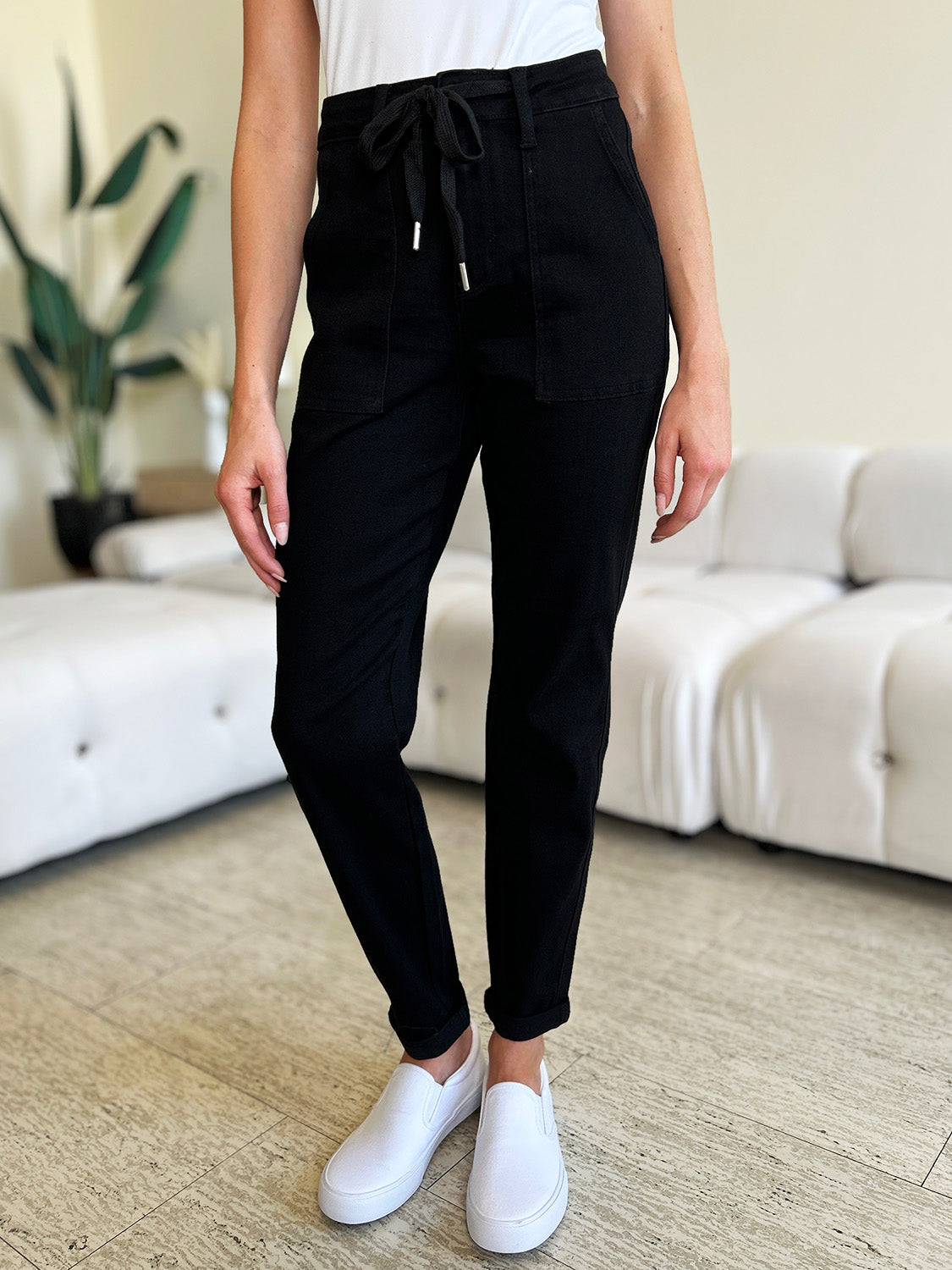 Stilla | Blå Fuld Størrelse Høj Talje Dobbeltrullet Manchet Jeans