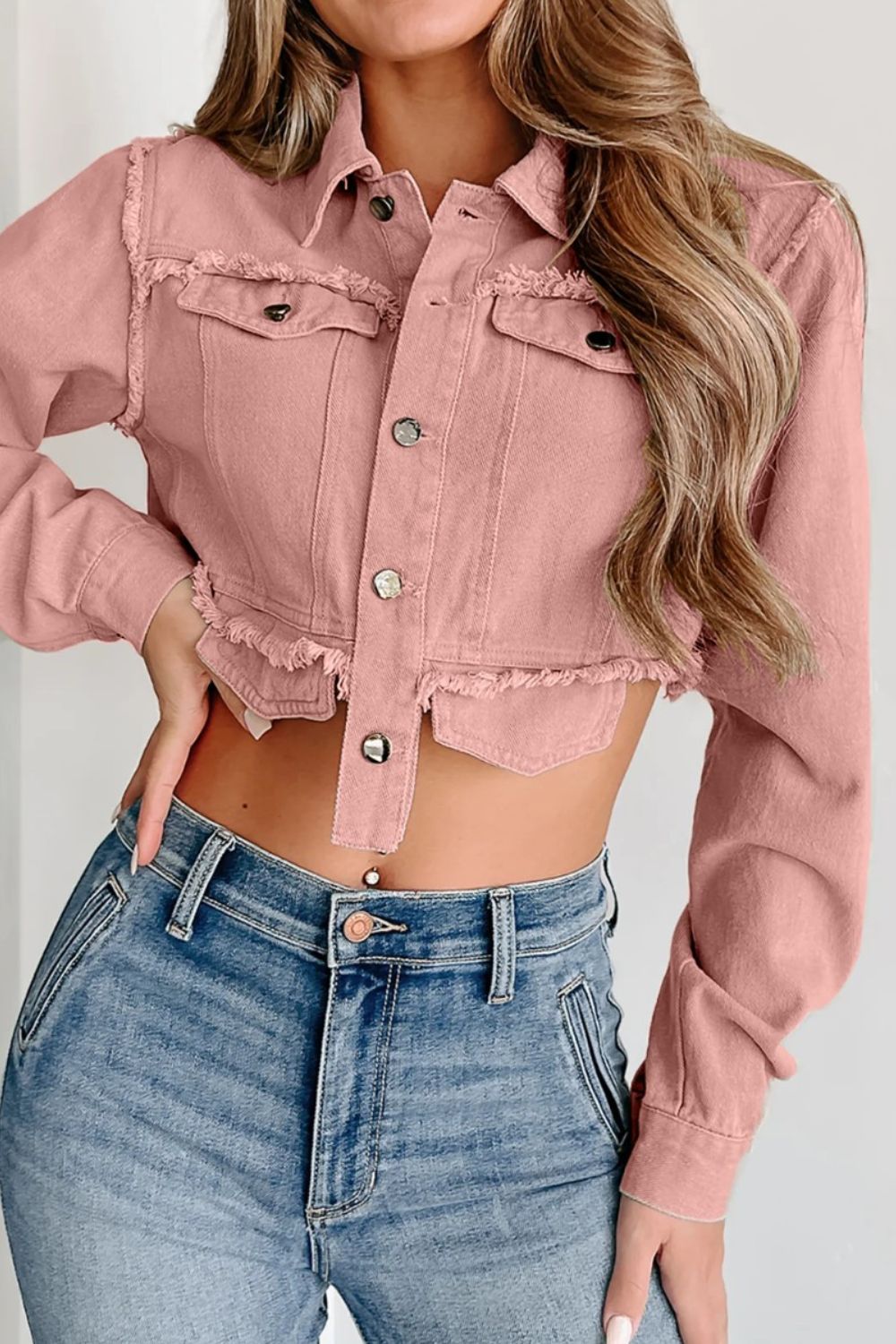 Stilla | Hem Knappet Op Cropped Denim Top