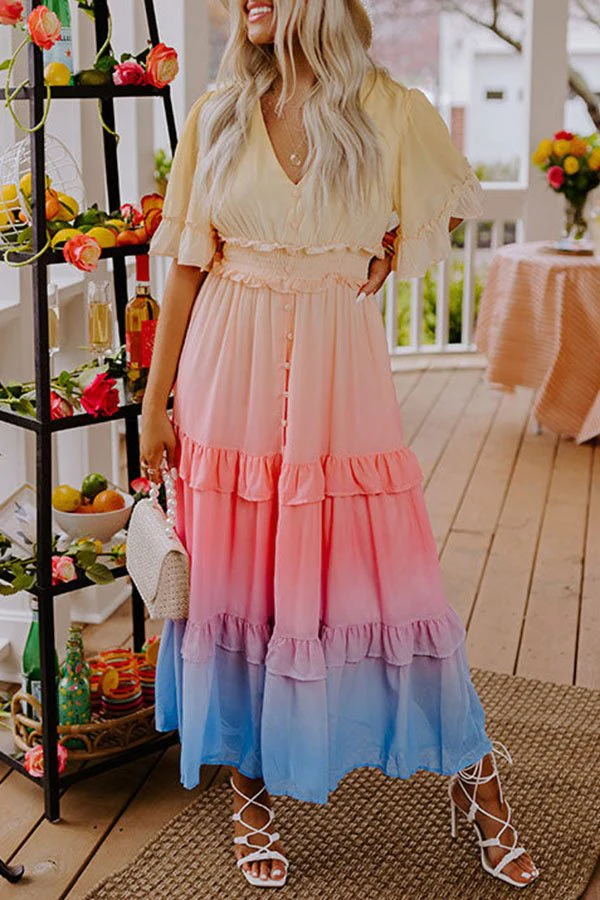 Stilla | Ombre Sunsæt Ruffles Maxi Kjole