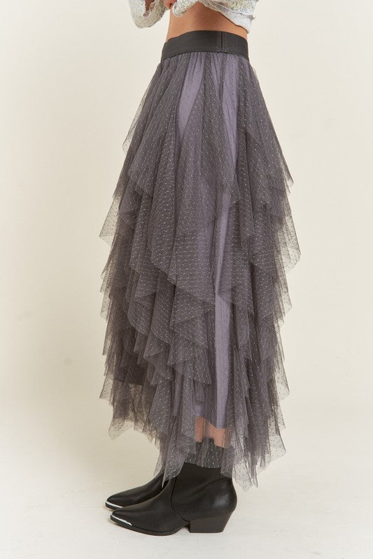 Stilla | Lagd Polka Dot Mesh Foret A-line Midi Nederdel