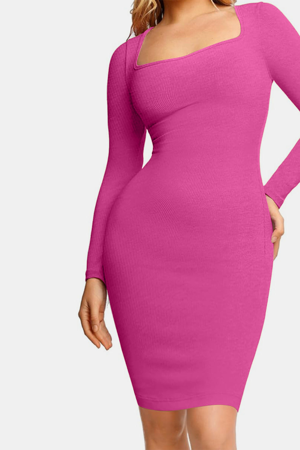 Stilla | Bae Full Size Indbygget Shapewear Square Neck Langærmet Kjole