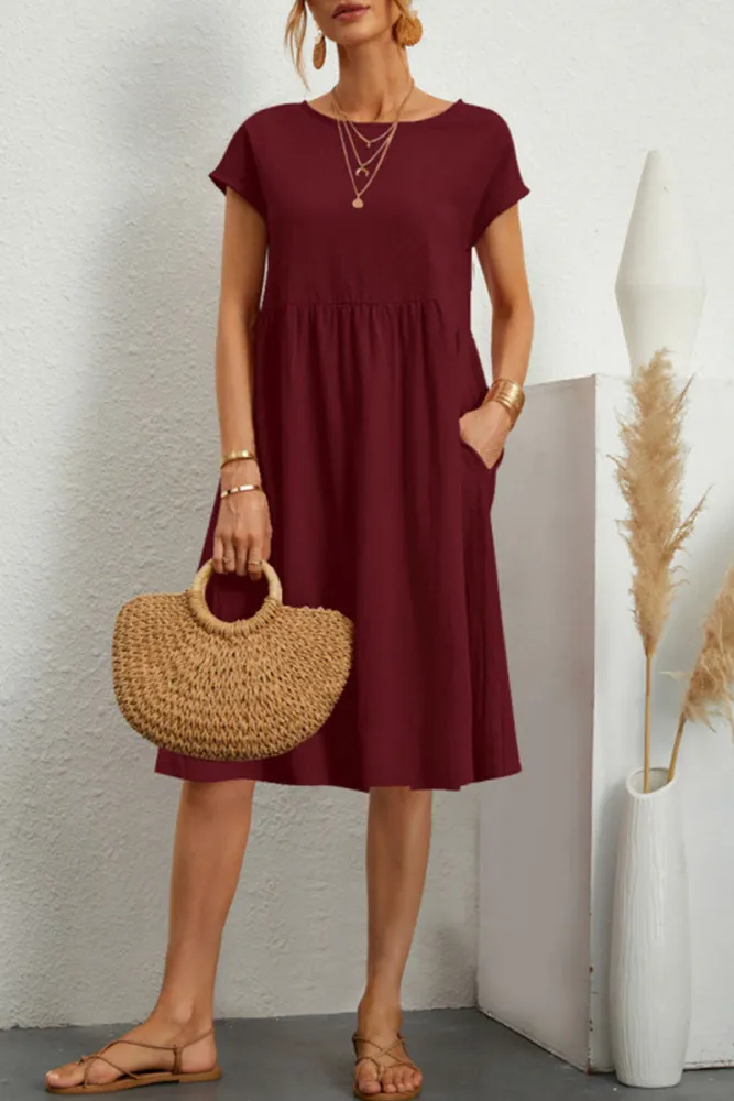 Stilla | Simple Patchwork Casual Dress with ONeck and ALine Short Sleeves