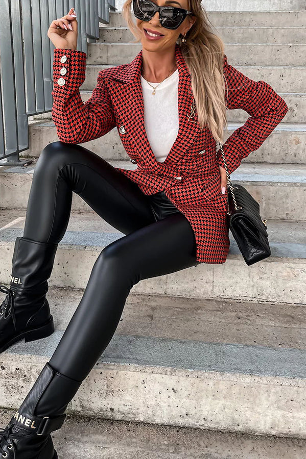 Stilla | Out in Nyc Dobbeltbrystet Houndstooth Blazer