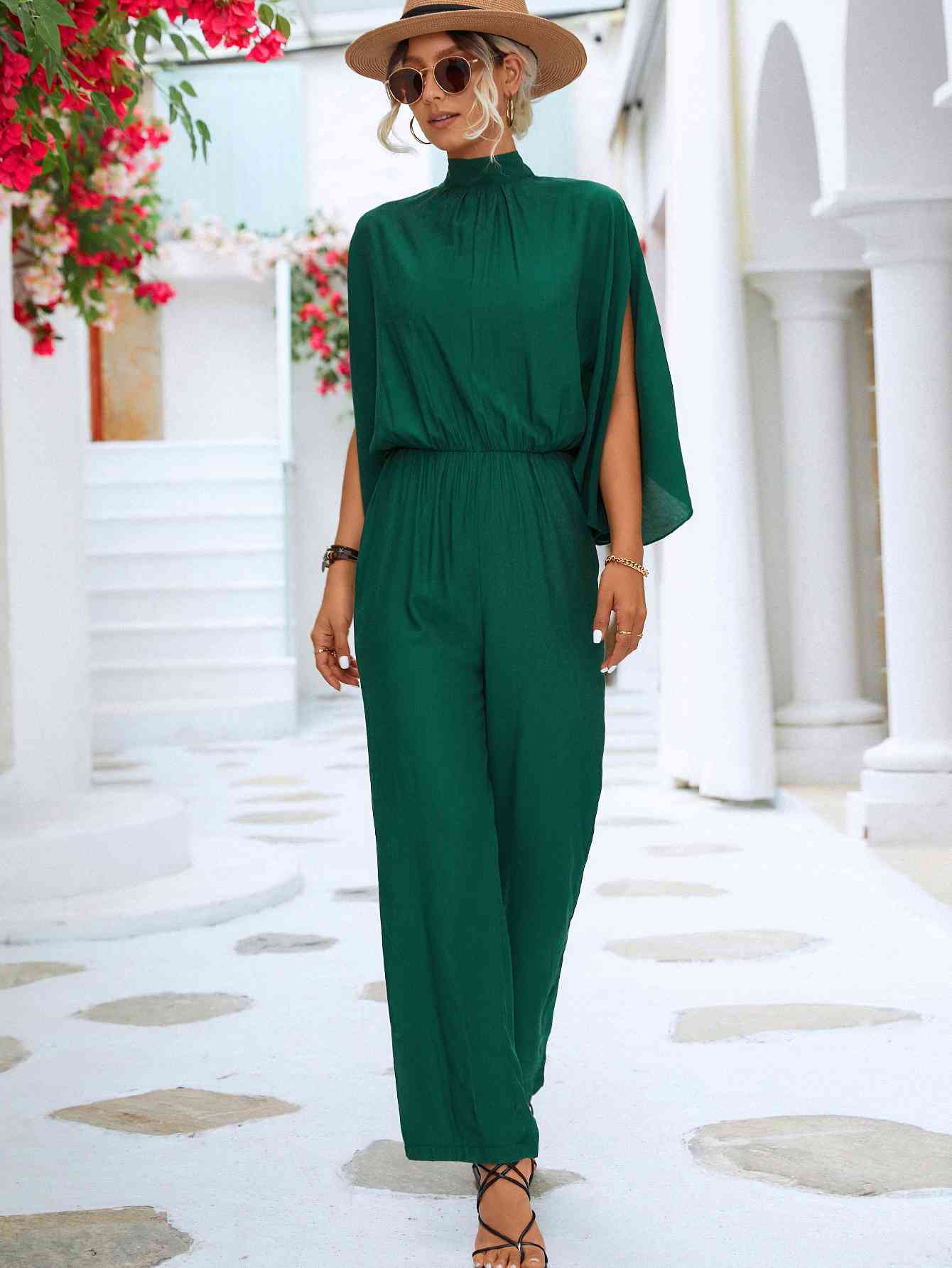 Stilla | Back Mock Neck Split Sleeve Jumpsuit