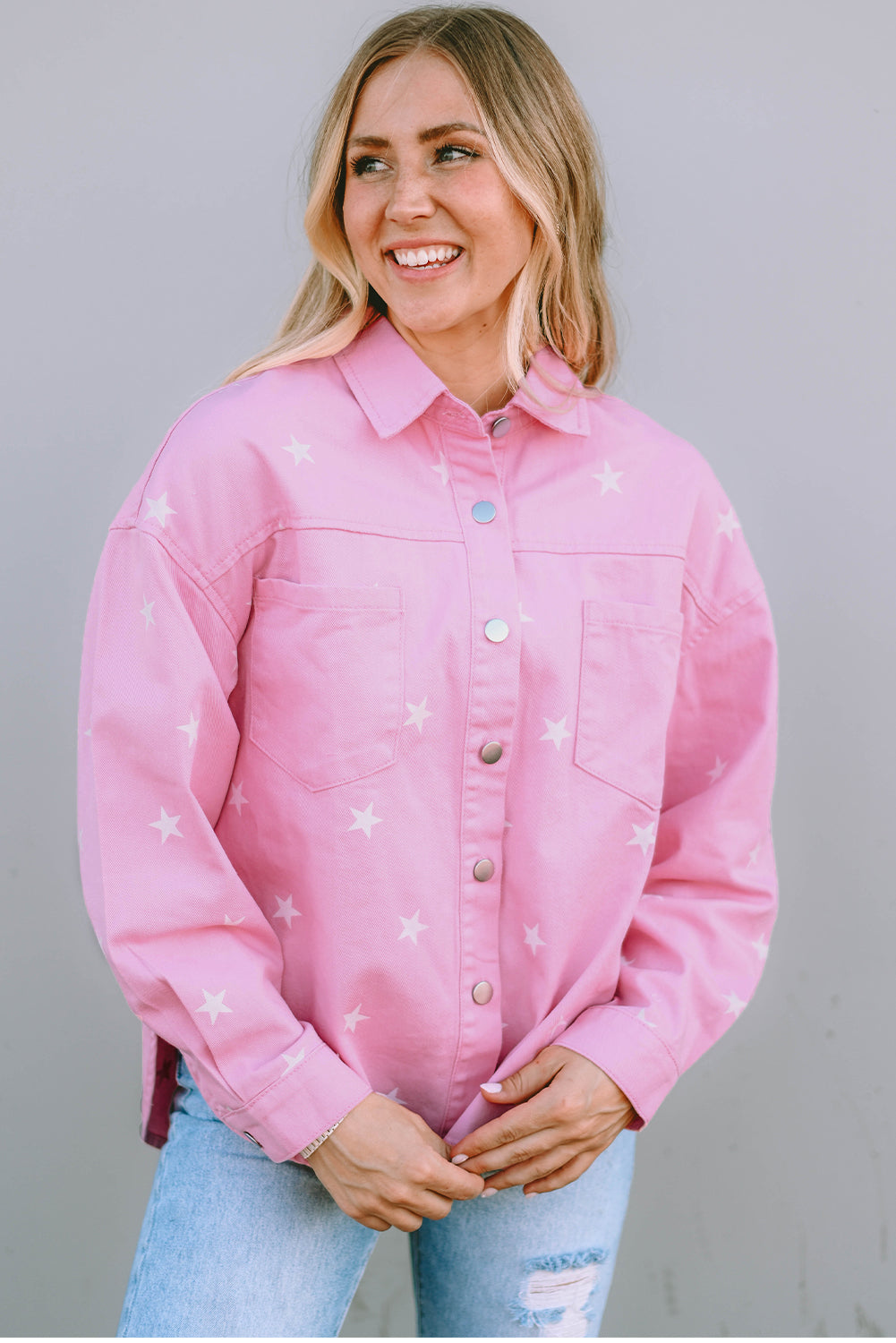 Stilla | Mønstret Button up Splittet Denim Jakke