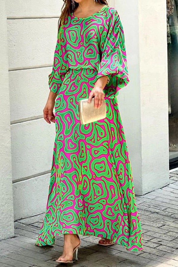 Stilla | Print Flagermus Bluse Maxi Nederdele Sæt