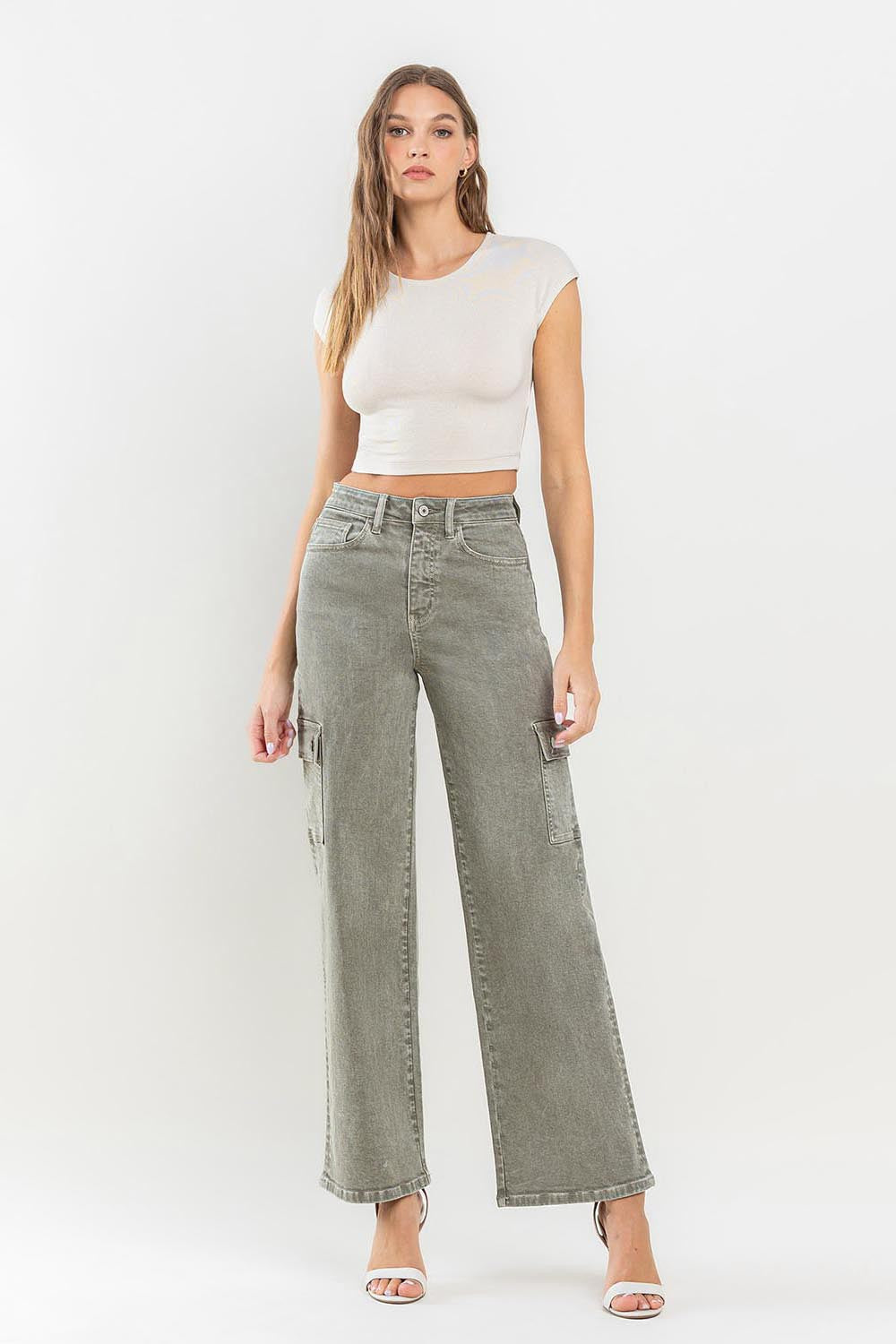 Stilla | by Flying Monkey 90'ernes Super High Rise Cargo Jeans