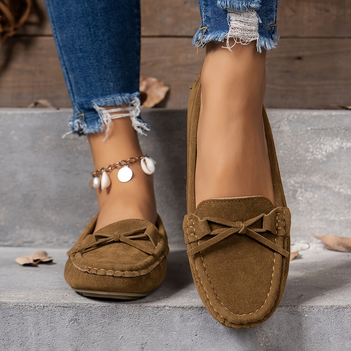 Stilla | Retro Loafers Med Sløjfe, Slip on Sko Med Rund Tå