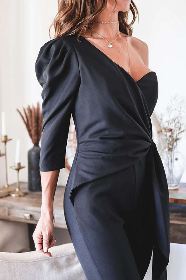 Stilla | Moonlight Romance One Shoulder Side Drape Jumpsuit