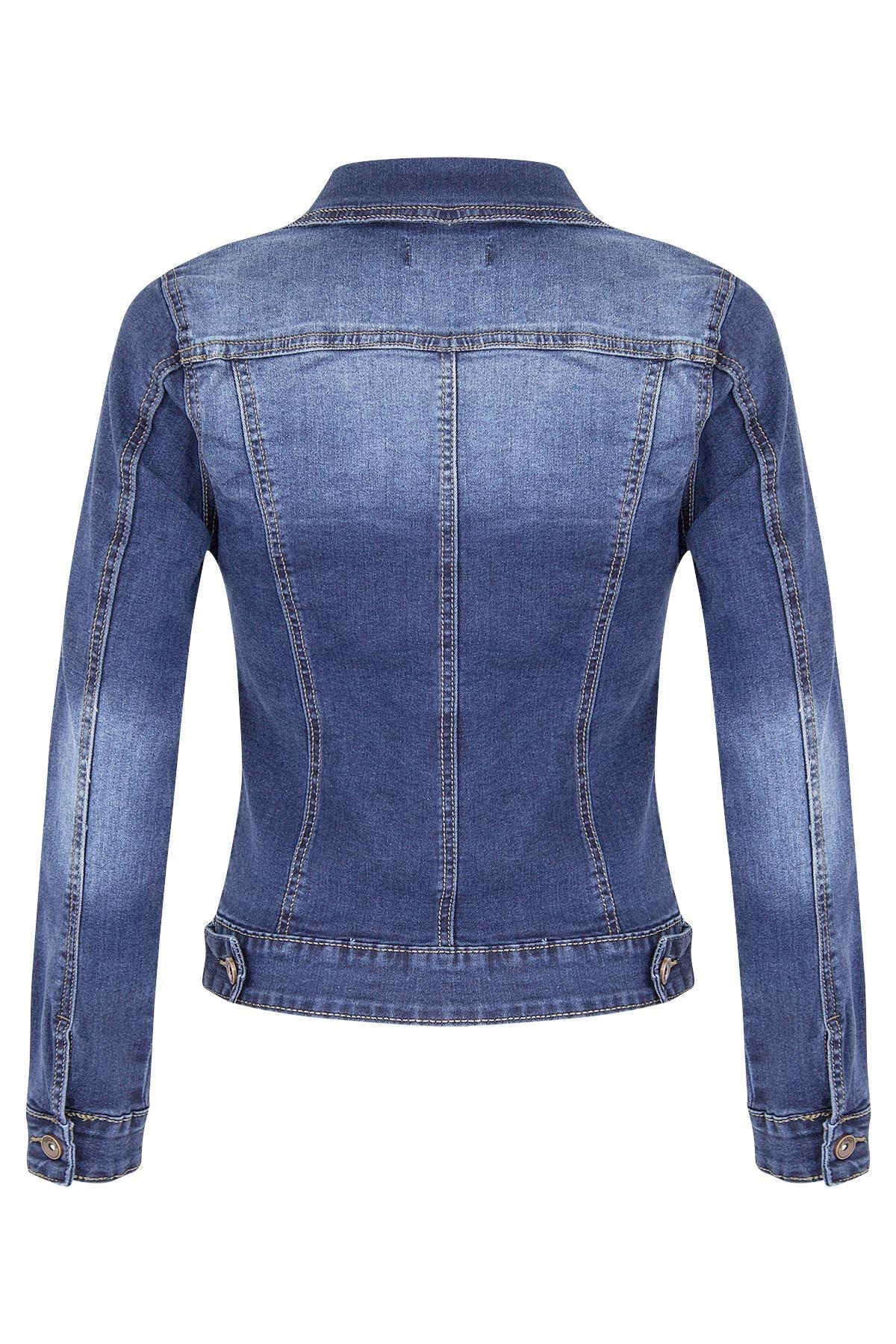 Stilla | Vinter Korte Slim-Fitting Biker Stretch Denim Jakke Jakke Denim Jakke