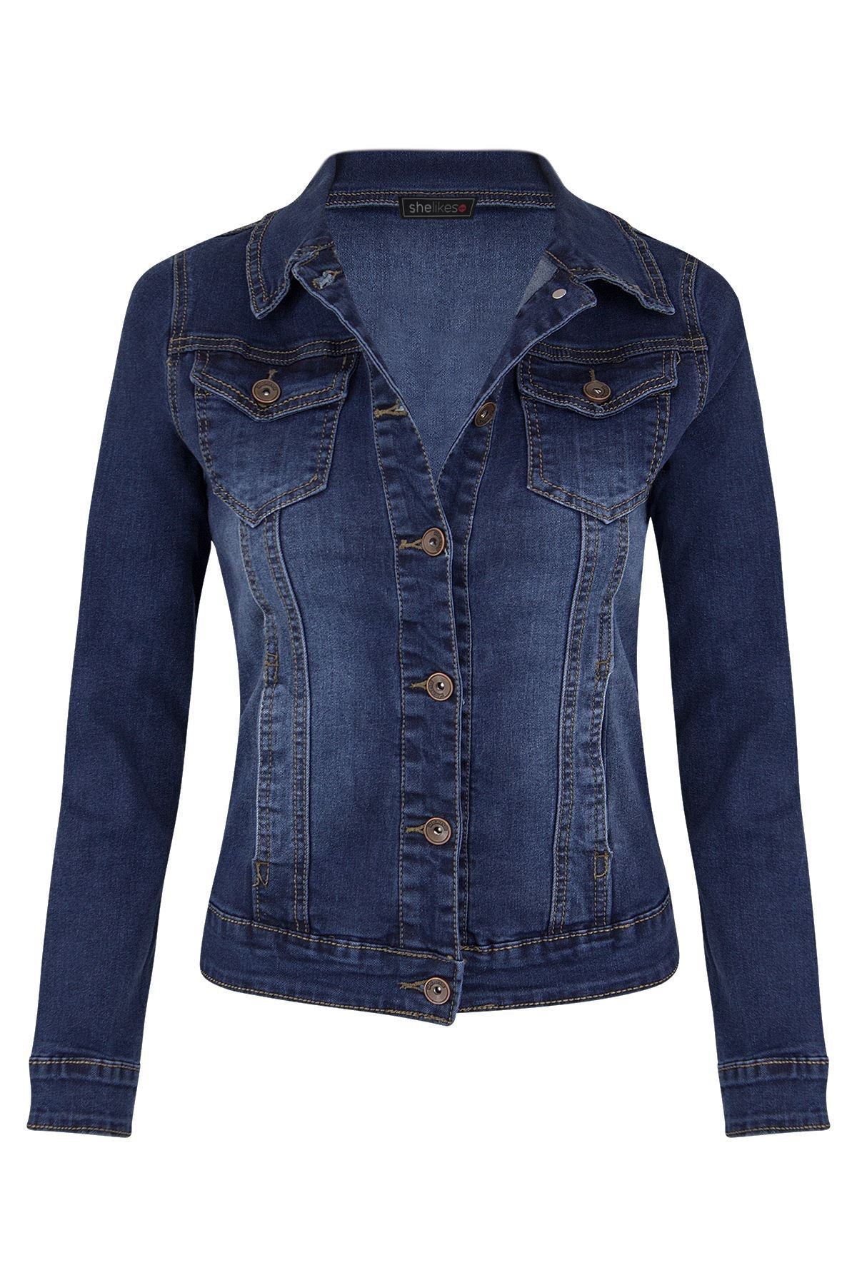 Stilla | Vinter Korte Slim-Fitting Biker Stretch Denim Jakke Jakke Denim Jakke