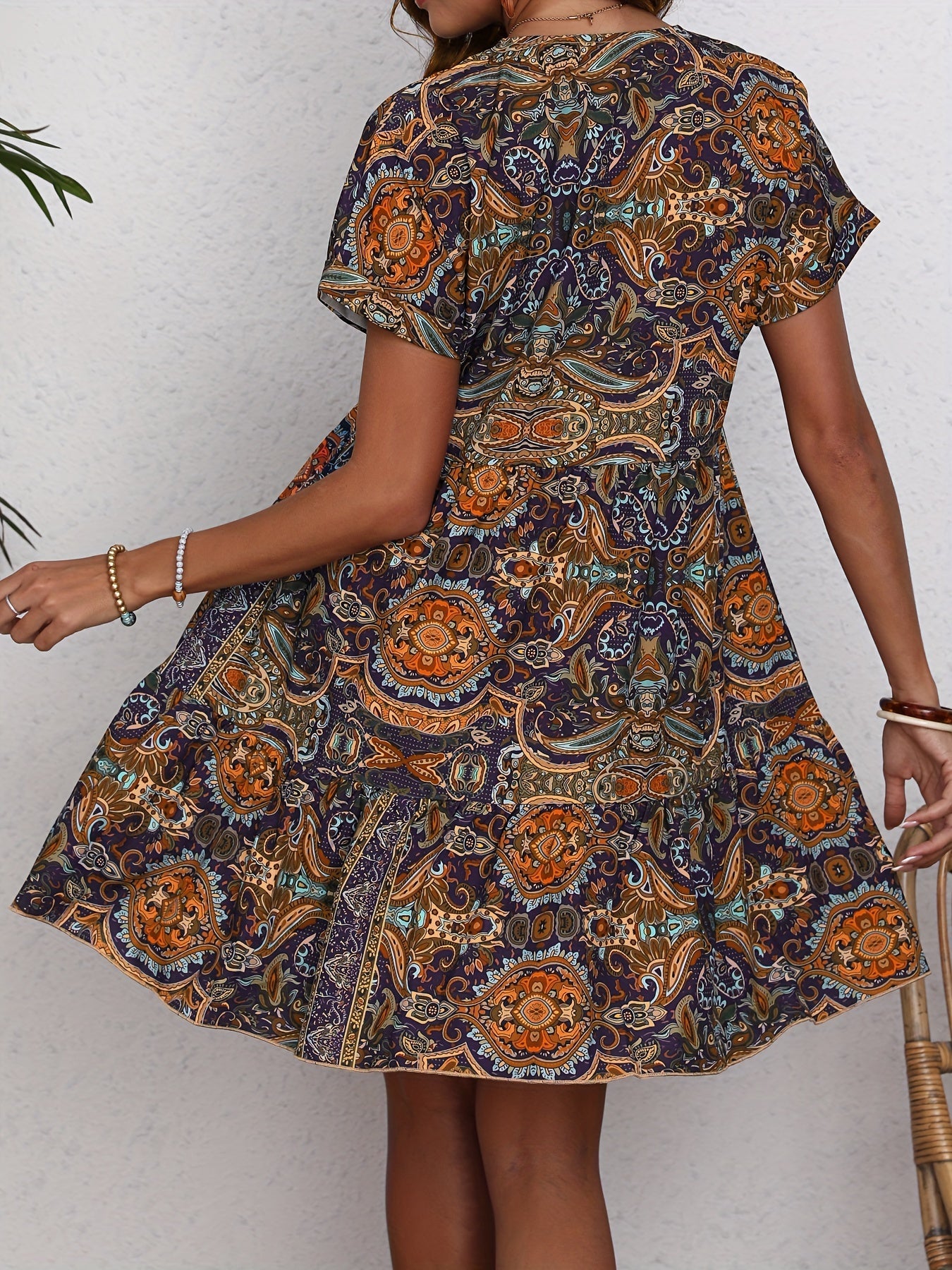 Stilla | Sukienka Paisley V-Neck Løs Kortærmet Sommerkjole