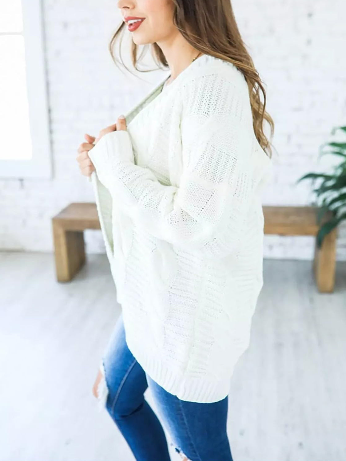 Stilla | Strik Åben Front Langærmet Cardigan