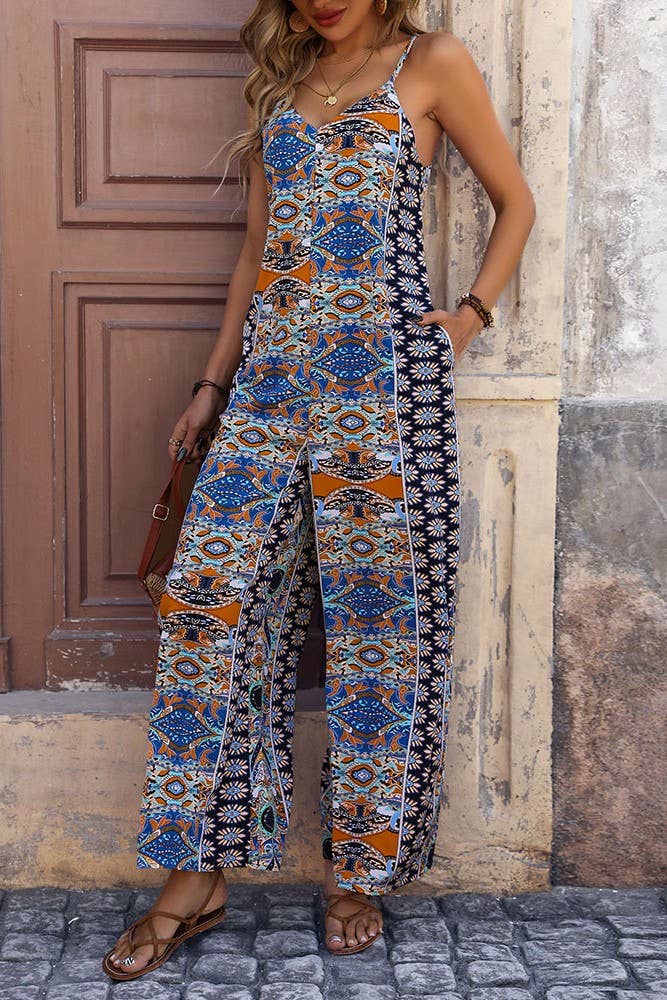 Stilla | Ethic Print V-Hals Cami Jumpsuit