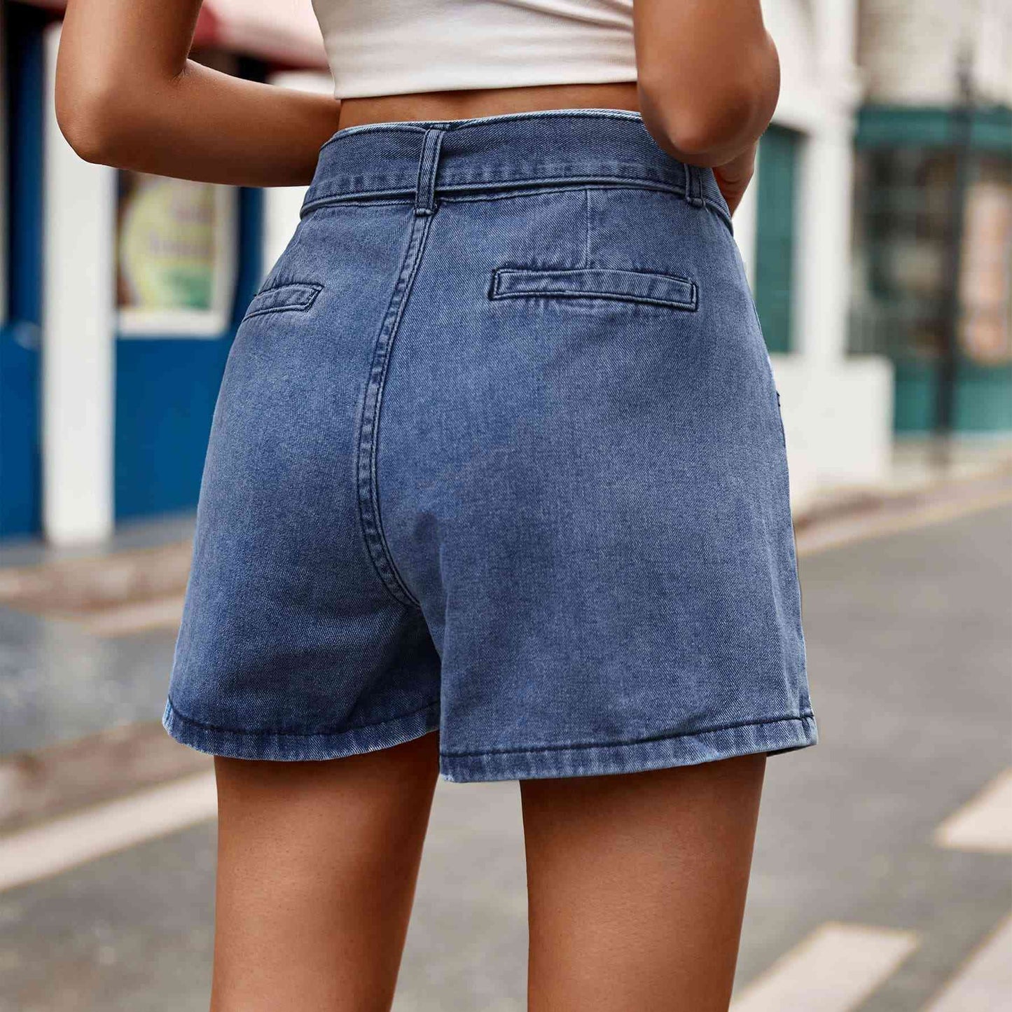 Stilla | Bælte Denim Shorts Med Lommer