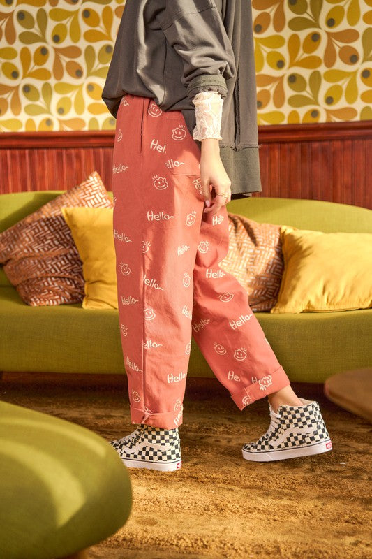 Stilla | Ansigt Mønster Baggy Casual Bukser