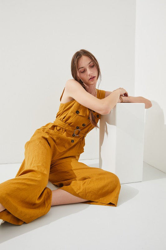 Stilla | Ærmeløs Firkantet Hals Knap Ankel Jumpsuit