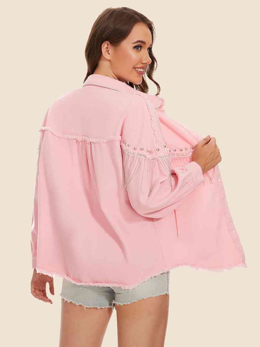 Stilla | Hem Frynse Detalje Denim Jakke