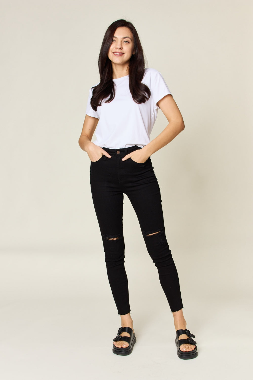 Stilla | Blå Plus Size Slidte Mavekontrol Høj Talje Skinny Jeans