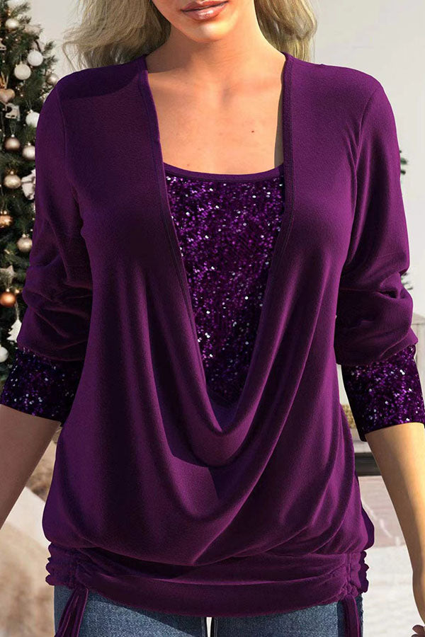 Stilla | Christina Paillettes Draperet Hals Rynket Top
