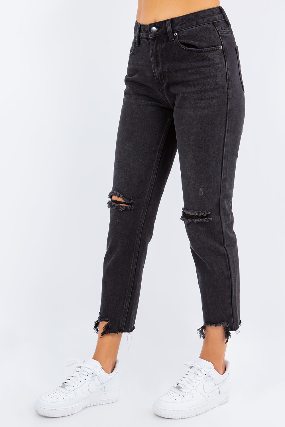 Stilla | Bazi Høj Talje Distressed Crop Straight Jeans