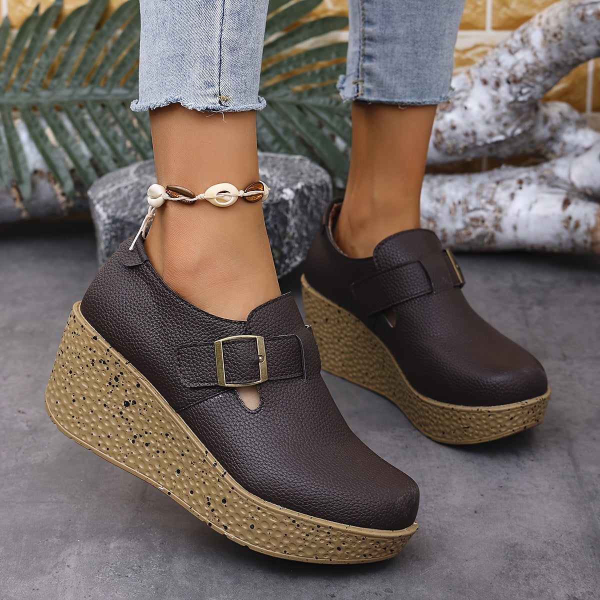 Stilla | Overdimensionerede Kilehælsandaler Komfortable Platform Sandals Med Spænde