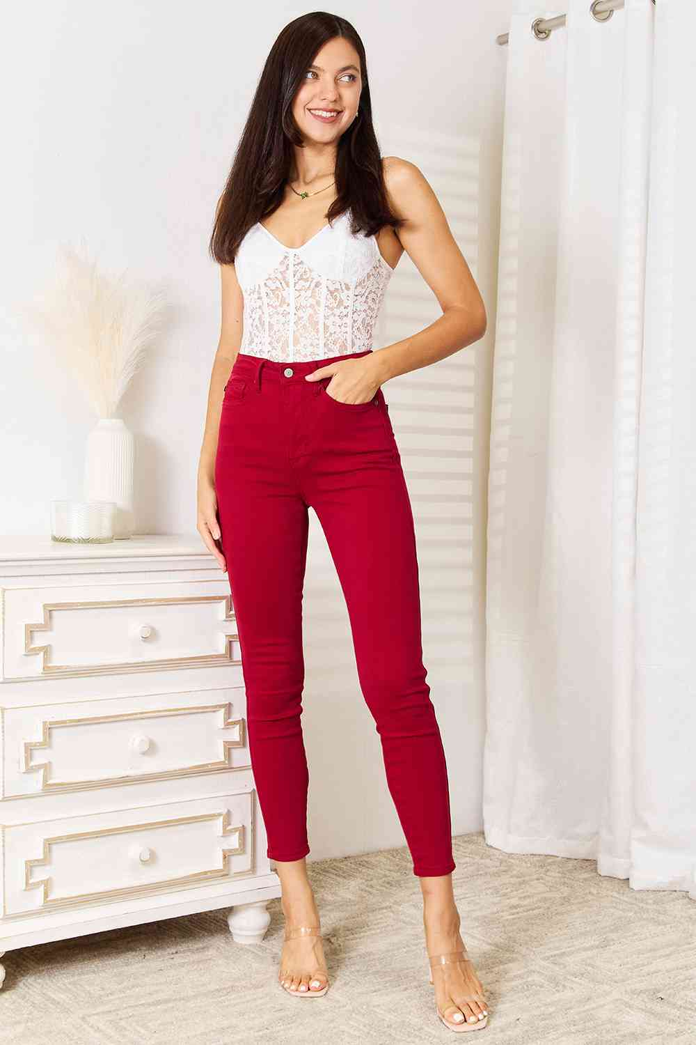 Stilla | Blå Full Size Høj Talje Mavekontrol Skinny Jeans