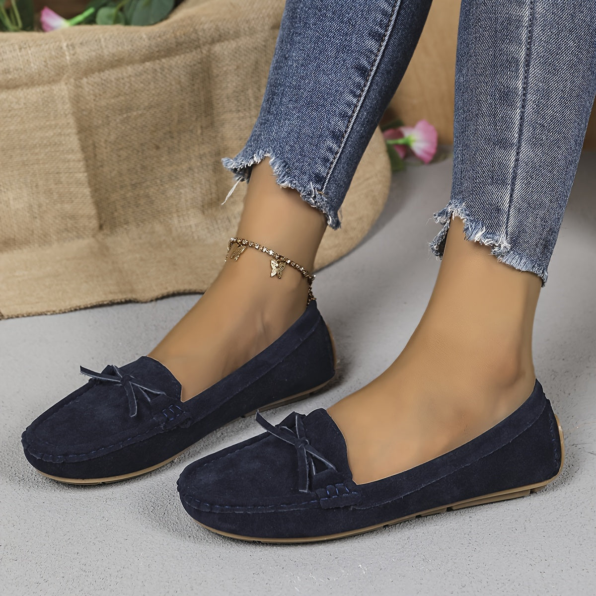 Stilla | Retro Loafers Med Sløjfe, Slip on Sko Med Rund Tå