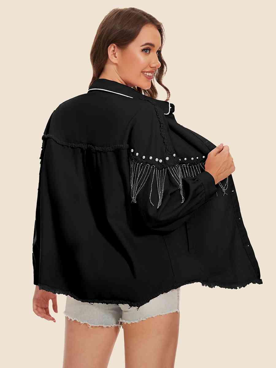 Stilla | Hem Frynse Detalje Denim Jakke