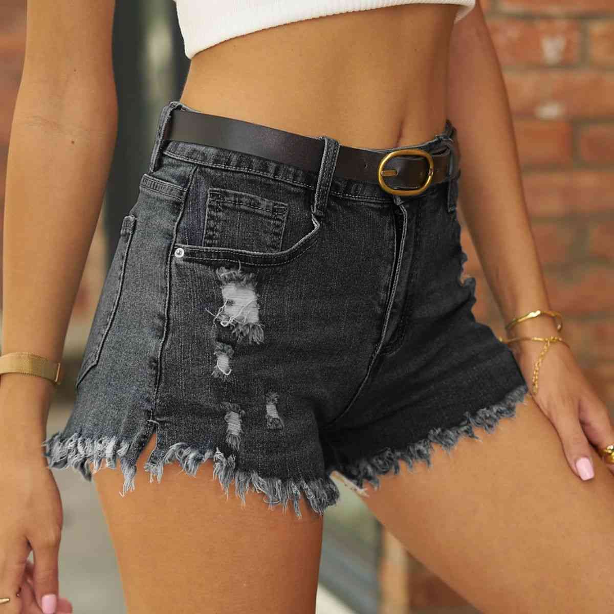 Stilla | Hem Distressed Denim Shorts