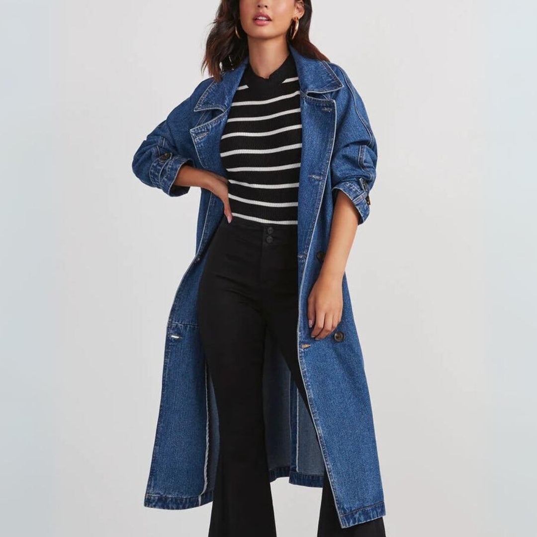 Stilla | Lang Jeans Trenchcoat til Damer