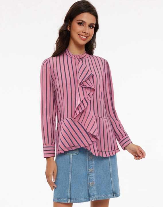Stilla | Elegant Stribet Bluse Med Flæser